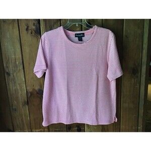Moving Blue Pink White Stripe Top Size L Striped Short Sleeve Casual Preppy
